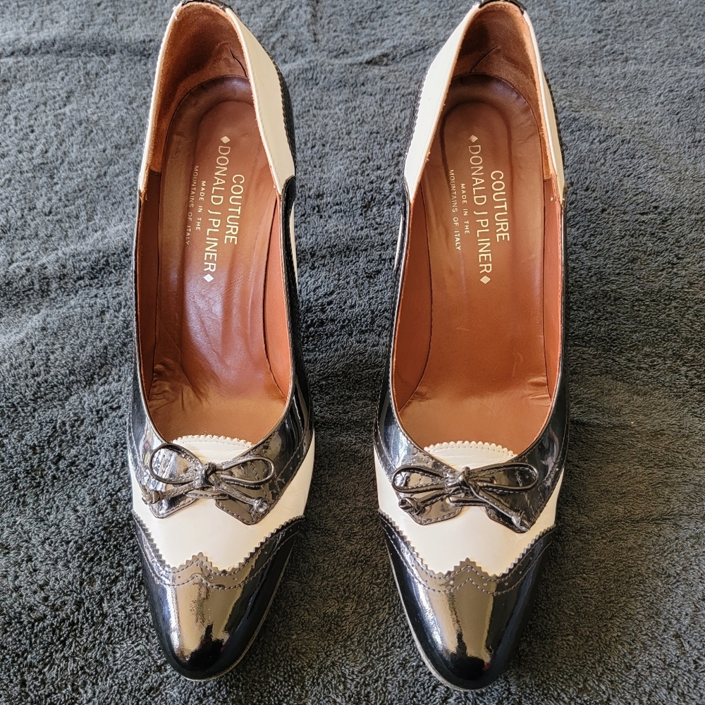Donald J Pliner Black & White Patent Leather Heels